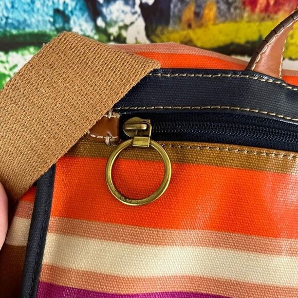 Fossil Coated Canvas Multi Color Striped Messenger Bag Handbag Y2K Vibrant - Picture 5 of 6